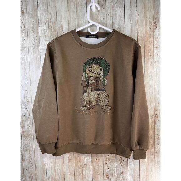 DRWCYS Sweatshirt Womens L Brown Benjamin Rabbit Easter Rhinestone‎ Pullover - Picture 1 of 7